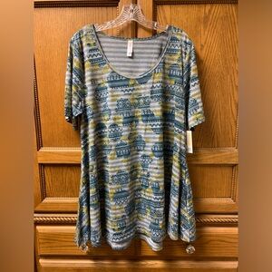 NWT!! LuLaRoe Women’s “Perfect” Tshirt Short Sleeve Grey Yellow Green Size XL